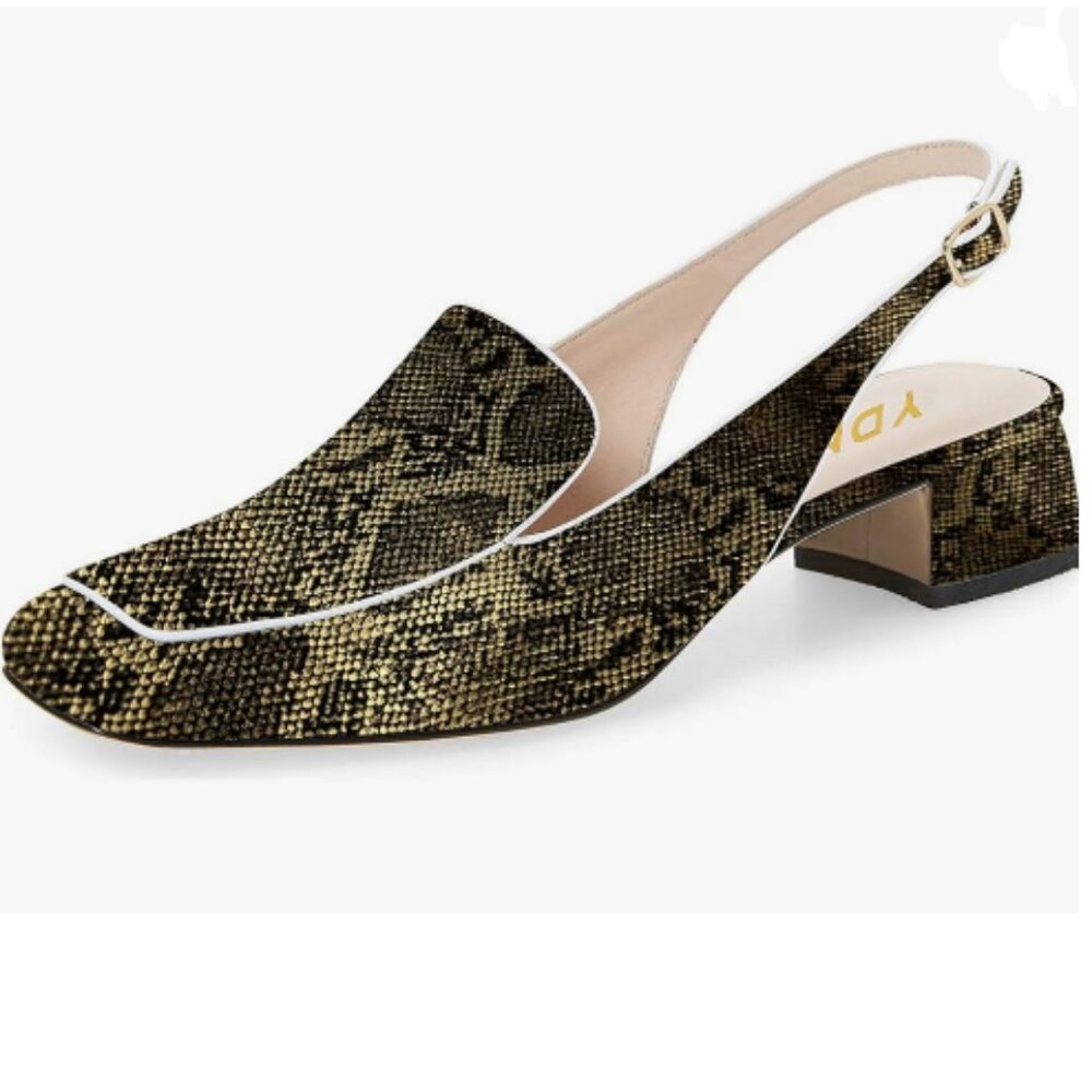Ydn Snake Square Toe Block Low Heels Slingback Fo… - image 1